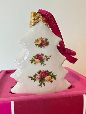 Royal Albert Old Country Roses Porcelain Christmas Tree Ornament Gold Bow Boxed